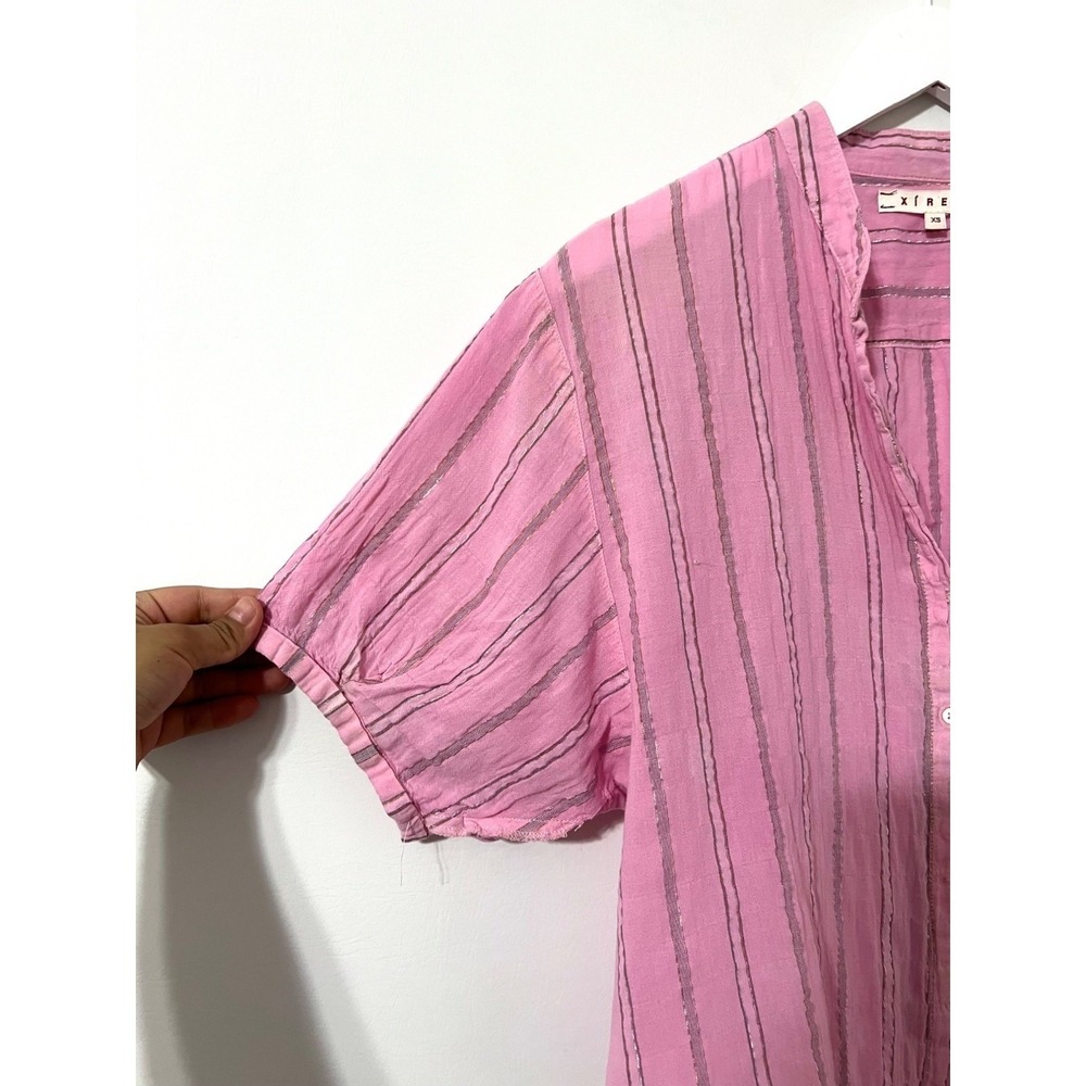 XIRENA Channing Shirt Women XS Pink Metallic Stripe Cotton Boho Coastal Chic Top - Picture 5 of 7